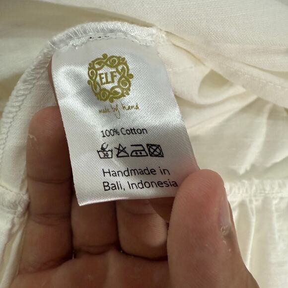 Bali Elf Handmade M White Peony Midi Dress 100% Cotton *flaw - Picture 9 of 9